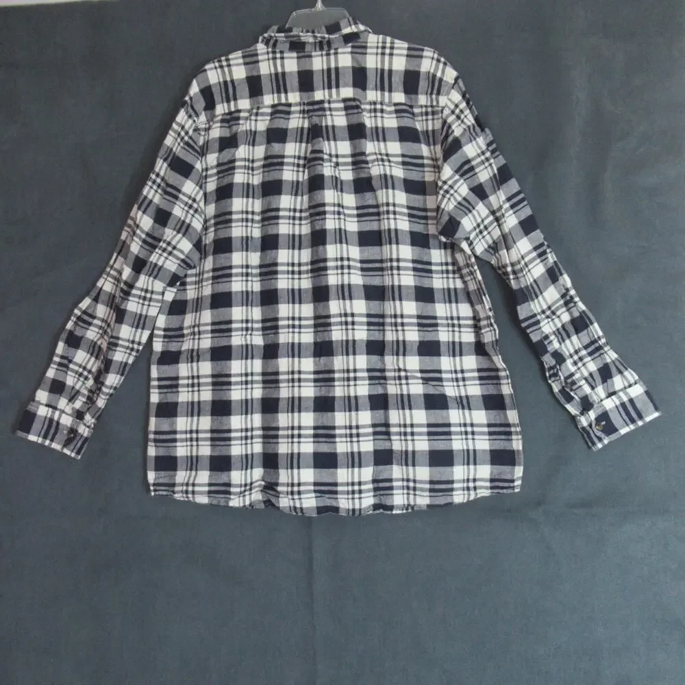The North Face Shirt Mens XXL Blue Cream Plaid Long Sleeve Linen Blend Cabincore
